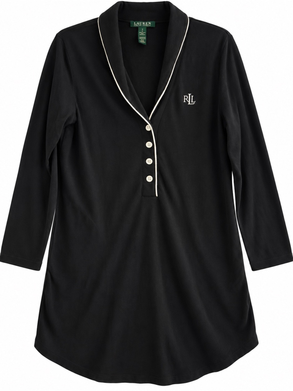 Lauren Ralph Lauren Black Long Sleeve Nightgown Sleepshirt Size S